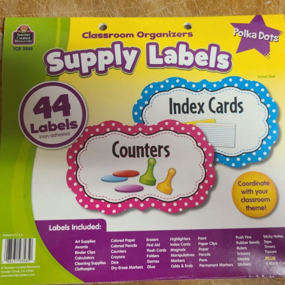NIP Teacher Created Resources "Polka Dot Supply Labels" - 44 Labels